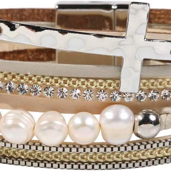 Leather Wrap Bracelet Women Multi-Layer with Magnetic Clasp Religious Jewelry - Picture 1 of 7